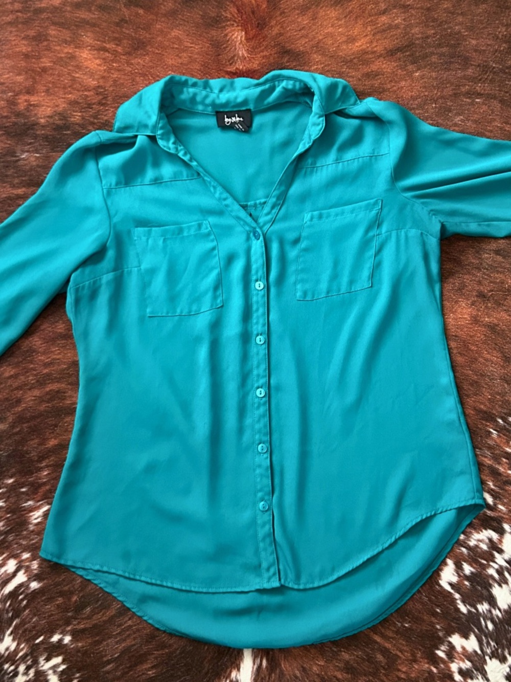 by & by Teal Button-Down Blouse
